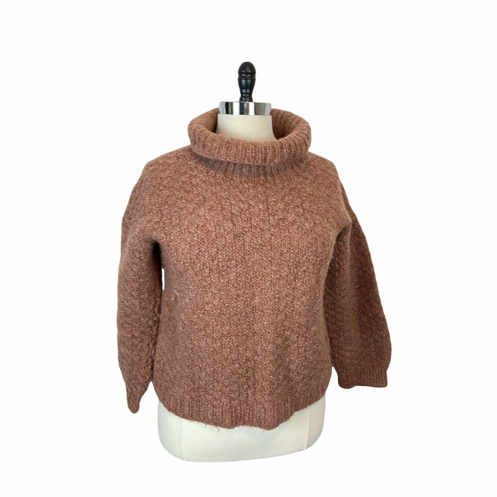 Distressed Pullover Sweater Handmade Women's Rose Brown Chunky Hand Knit sz L/XL